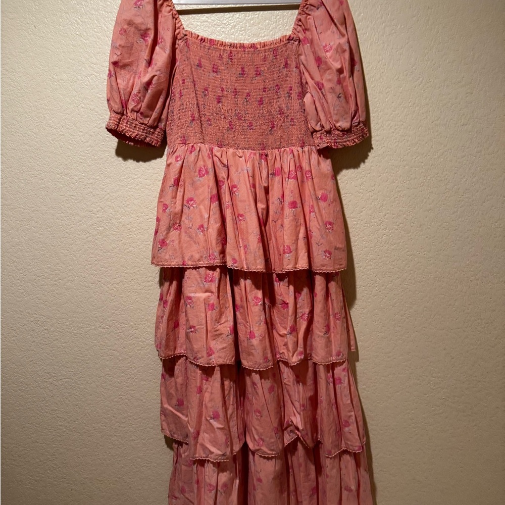 LoveShackFancy Coral Smocked Dress